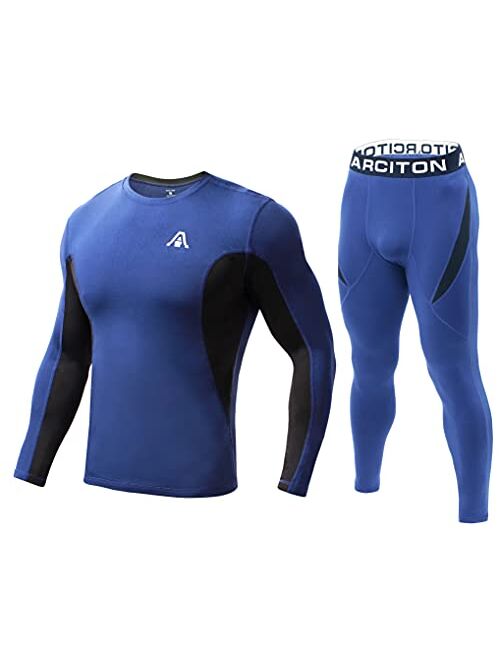 ARCITON Mens Thermal Underwear Set,Long Johns Base Layer Fleece Lined Winter Gear Compression Suits for Running Skiing