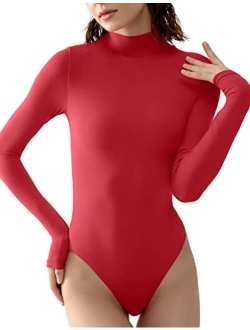 PUMIEY Women's Long Sleeve Bodysuit Mock Turtle Neck Body Suits Going Out Tops Sharp Collection