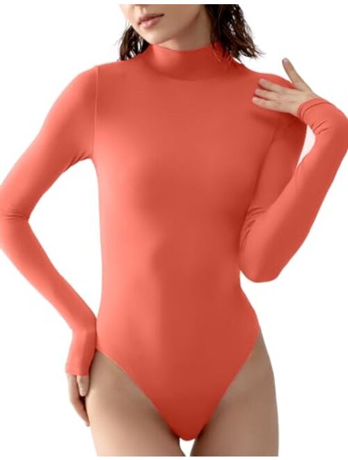 PUMIEY Women's Long Sleeve Bodysuit Mock Turtle Neck Body Suits Going Out Tops Sharp Collection