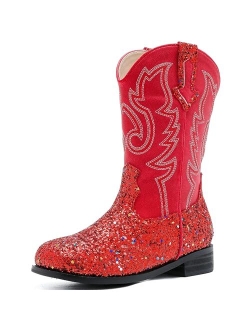 Motasha Girls Cowboy Boots Unisex-Child Glitter Cowgirl Boots Fashion Ankle Western Boots Toddler Girls Boots Riding Shoes Little Kid Big Kid