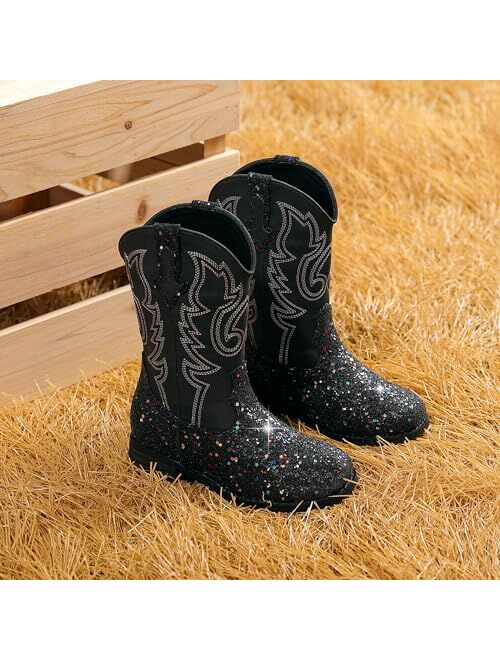 Motasha Girls Cowboy Boots Unisex-Child Glitter Cowgirl Boots Fashion Ankle Western Boots Toddler Girls Boots Riding Shoes Little Kid Big Kid