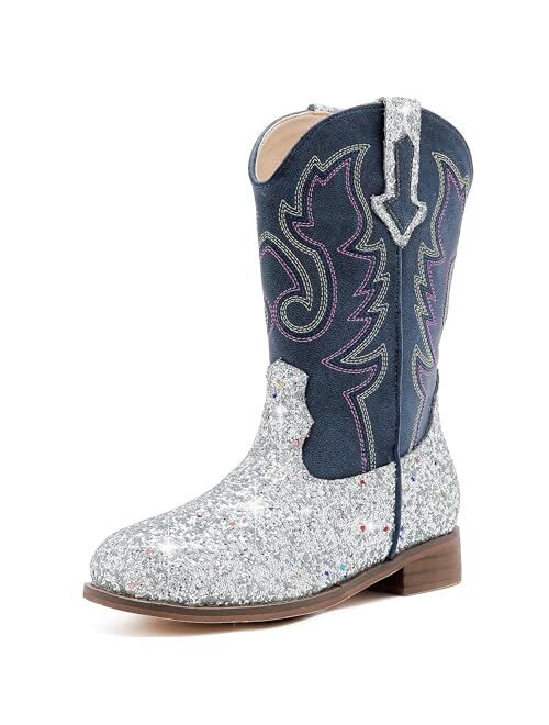 Motasha Girls Cowboy Boots Unisex-Child Glitter Cowgirl Boots Fashion Ankle Western Boots Toddler Girls Boots Riding Shoes Little Kid Big Kid