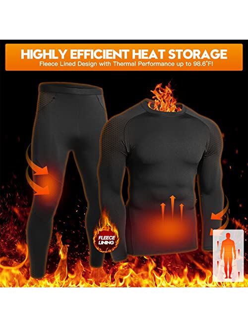 JoofEric Men's Thermal Underwear Set Fleece Lined Top and Bottom Warm Long Johns Winter Sport Suits