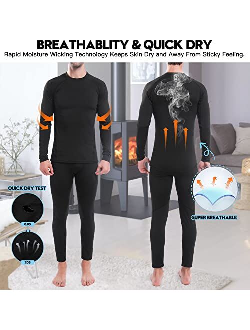 JoofEric Men's Thermal Underwear Set Fleece Lined Top and Bottom Warm Long Johns Winter Sport Suits