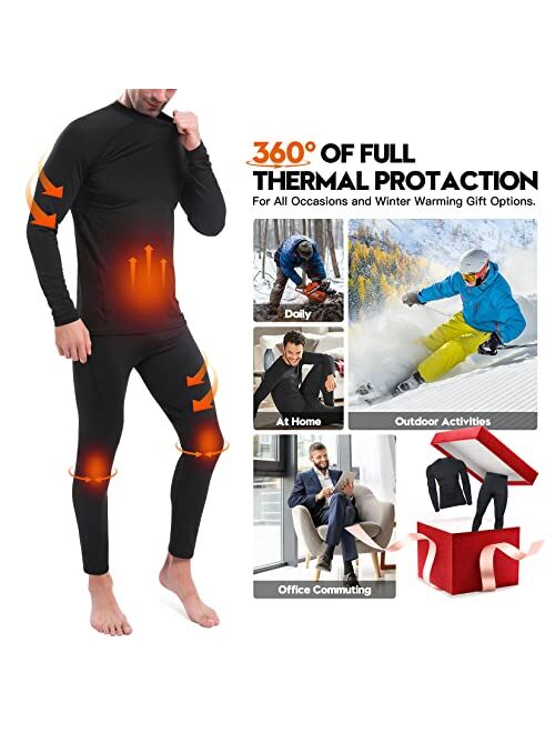 JoofEric Men's Thermal Underwear Set Fleece Lined Top and Bottom Warm Long Johns Winter Sport Suits