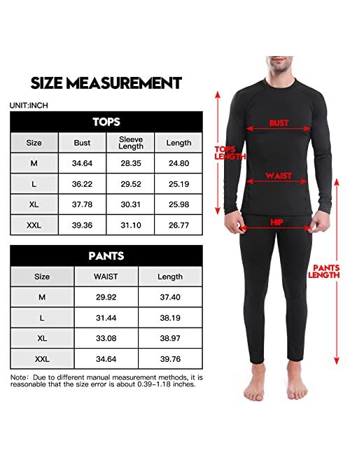 JoofEric Men's Thermal Underwear Set Fleece Lined Top and Bottom Warm Long Johns Winter Sport Suits