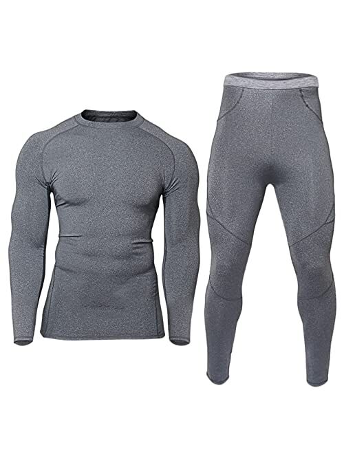 JoofEric Men's Thermal Underwear Set Fleece Lined Top and Bottom Warm Long Johns Winter Sport Suits