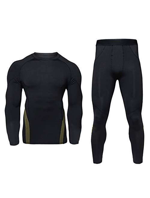 JoofEric Men's Thermal Underwear Set Fleece Lined Top and Bottom Warm Long Johns Winter Sport Suits