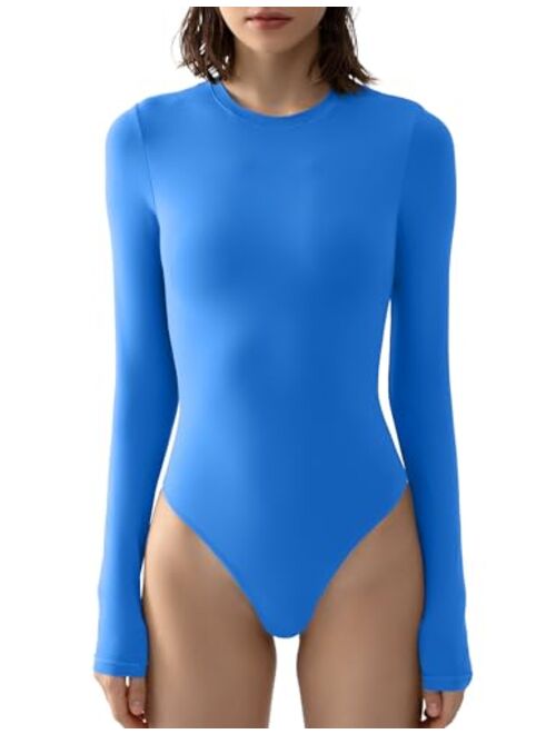 PUMIEY Women's Crew Neck Long Sleeve Bodysuit Sexy Tops Sharp Collection