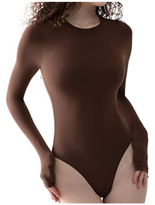 PUMIEY Women's Crew Neck Long Sleeve Bodysuit Sexy Tops Sharp Collection