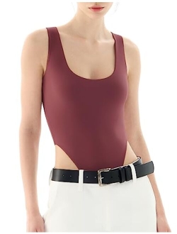 PUMIEY Women's Square Neck High-Cut Bodysuit Sexy Tops Sharp Collection