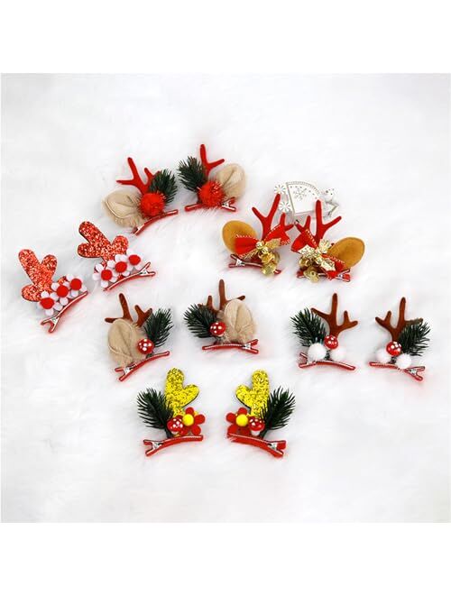 Forsylvanas Jewelry Christmas Reindeer Antlers Hair Clips, 12Pcs Cute Christmas Xmas Hair Accessories for Women Girls, Deer Horns Christmas Hair Accessories for Party Fav