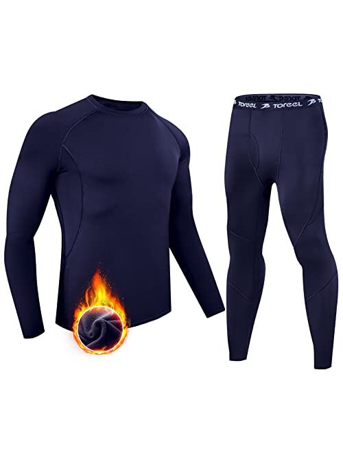 TOREEL Thermal Underwear for Men - Fleece Lined Long Johns for Men Thermal Underwear Set Base Layer Long Sleeve Top & Bottom