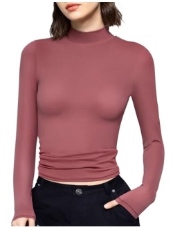 PUMIEY Women's Long Sleeve T Shirts Mock Turtleneck Slim Fit Tops Sexy Basic Tee Smoke Cloud Pro Collection