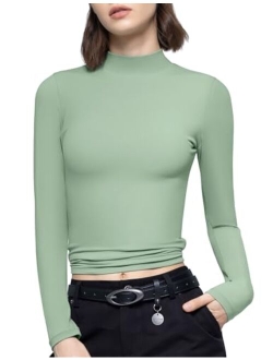 PUMIEY Women's Long Sleeve T Shirts Mock Turtleneck Slim Fit Tops Sexy Basic Tee Smoke Cloud Pro Collection