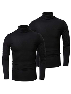 HTB Men's 1-2 Pack Long Sleeve T Shirts Big and Tall Slim Fit Cotton Pullover Base Layer Tops