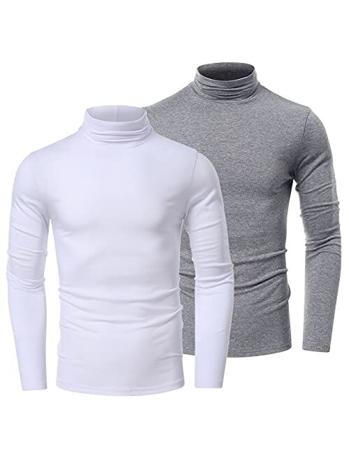 HTB Men's 1-2 Pack Long Sleeve T Shirts Big and Tall Slim Fit Cotton Pullover Base Layer Tops