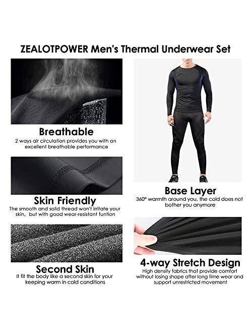 ZEALOTPOWER Thermal Underwear Set for Men-Sport Base Layer Long Johns for Male Compression Suits Winter Cold Gear