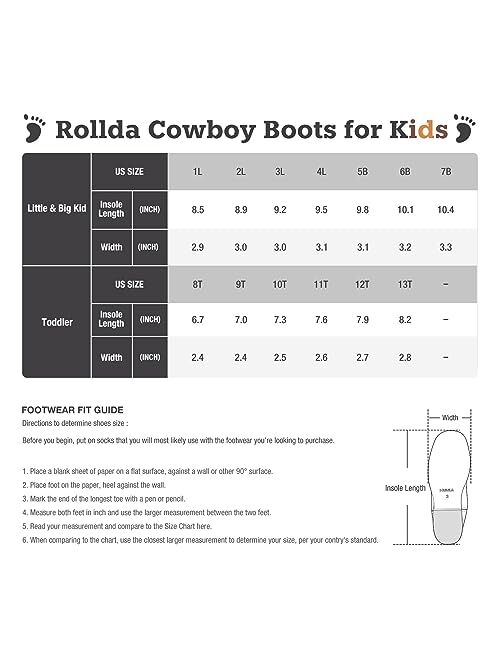 Rollda Kids Cowboy Boots Western Round Toe Cowgirl Boots for Boys Girls Toddler/Little Kid/Big Kid