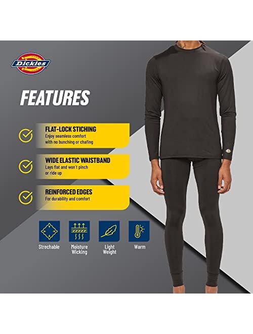 Dickies Mens Base Layer 2 Piece Performance Cold Weather Long Johns Underwear Set for Men