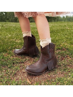 Girls Cowgirl Cowboy Ankle Western Boots Side Zipper Riding Shoes with Tassel Little Kid/Big Kid