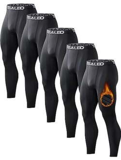 Telaleo 5 or 4 Pack Men's Thermal Compression Pants Fleece Lined Sports Tights Athletic Leggings Cold Weather Baselayer Winter Gear