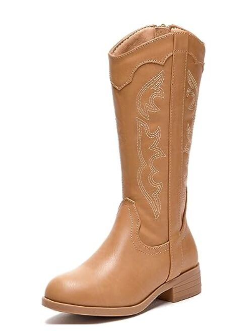 Coutgo Kids Cowgirl Boots for Girls Western Cowboy Side Zipper Low Heel Riding Dress Shoes (Toddler/Little Kid/Big Kid)