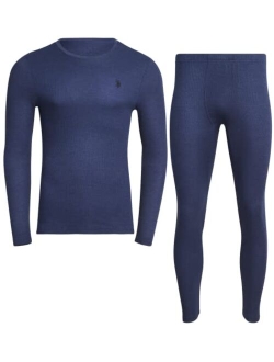 Men's Thermal Underwear Set - Base Layer Long Sleeve Waffle T-Shirt and Long John Pants