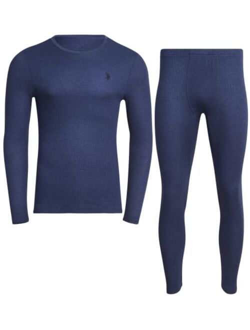 U.S. Polo Assn. Men's Thermal Underwear Set - Base Layer Long Sleeve Waffle T-Shirt and Long John Pants