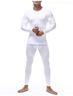 Locachy Men's Ultra Soft Thermal Underwear Set Stretchy Thin Modal Cotton Long Johns Top & Bottom Set