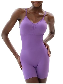 PUMIEY Women's V Neck Spaghetti Strap Jumpsuits Seamless Workout Unitard Rompers Power Collection