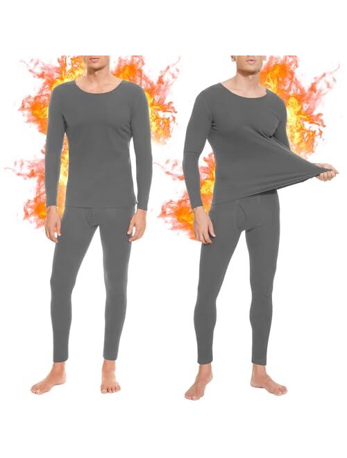 SIMIYA Men's Thermal Underwear Set Long Sleeves Long Johns Set Base Layer Fleece Lined Tops & Bottoms for Cold Winter