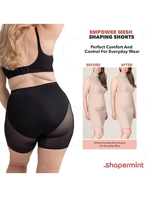 SHAPERMINT Compression Shorts - High Waisted Women Mesh Body Shaper Shorts - Under Dress Shapewear Shorts, No Chub Rub