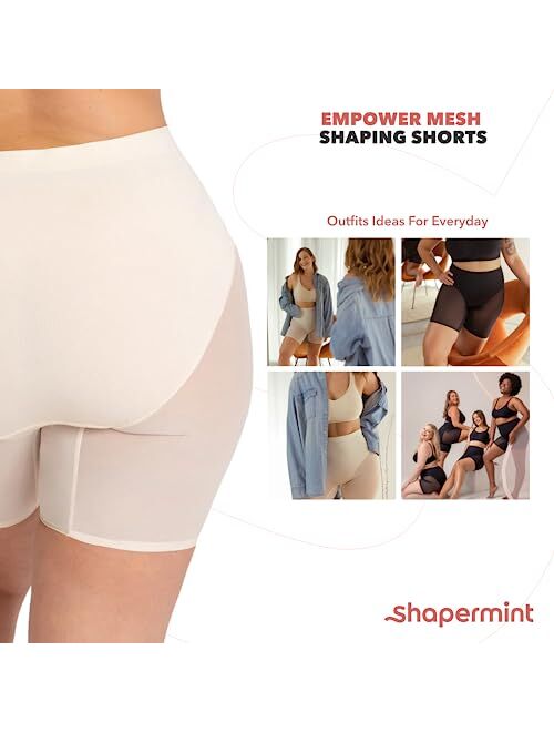 SHAPERMINT Compression Shorts - High Waisted Women Mesh Body Shaper Shorts - Under Dress Shapewear Shorts, No Chub Rub