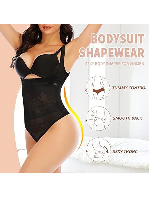 Werena Shapewear Bodysuit Thong for Women Tummy Control Open Bust Body Shaper Waist Slimmer Cincher
