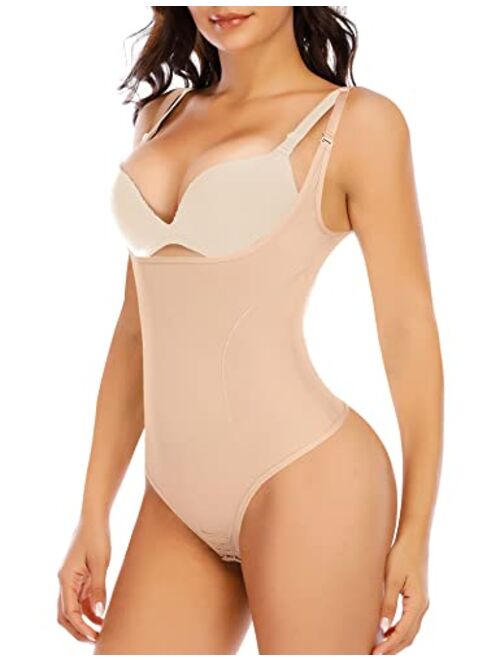 Werena Shapewear Bodysuit Thong for Women Tummy Control Open Bust Body Shaper Waist Slimmer Cincher