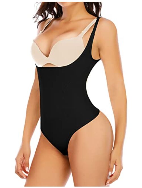 Werena Shapewear Bodysuit Thong for Women Tummy Control Open Bust Body Shaper Waist Slimmer Cincher