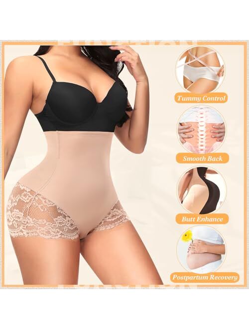 DERCA Tummy Control Shapewear Underwear for Women High Waisted Lace Shaping Panties Seamless Body Shaper Girdle Panty