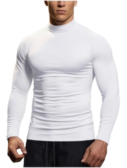 Zengjo Mens Mock Neck Long Sleeve Light Compression Shirts for Workout Running Thermal Athletic Base Layer Top