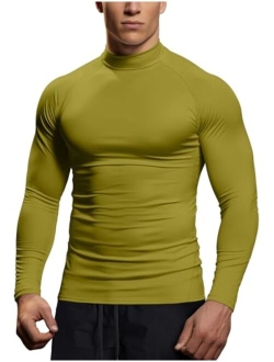 Zengjo Mens Mock Neck Long Sleeve Light Compression Shirts for Workout Running Thermal Athletic Base Layer Top