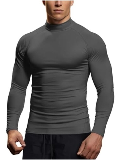 Zengjo Mens Mock Neck Long Sleeve Light Compression Shirts for Workout Running Thermal Athletic Base Layer Top