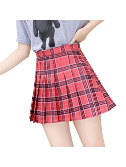 Womens Pleated Mini Skirt Skater Tennis Skirts High Waisted A Line Skorts School Girl Uniform with Shorts