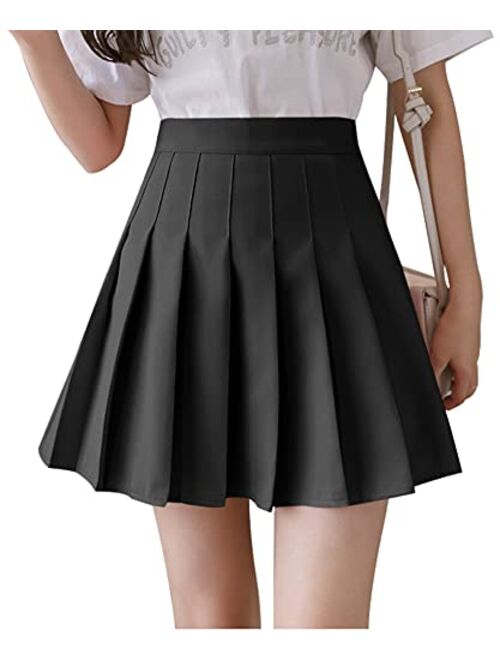 Werena Womens Pleated Mini Skirt Skater Tennis Skirts High Waisted A Line Skorts School Girl Uniform with Shorts