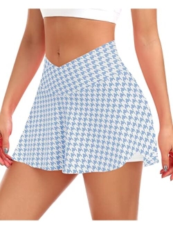 Pleated Tennis Skirts for Women High Waisted Crossover Skirt Athletic Golf Skort with Pockets