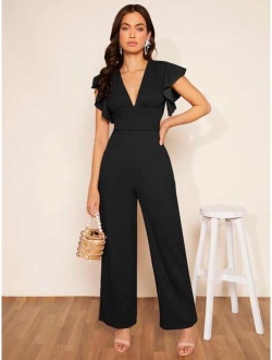 SHEIN Clasi Plunging Neck Butterfly Sleeve Jumpsuit