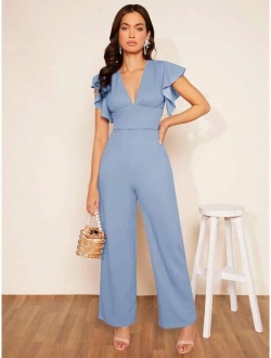 SHEIN Clasi Plunging Neck Butterfly Sleeve Jumpsuit