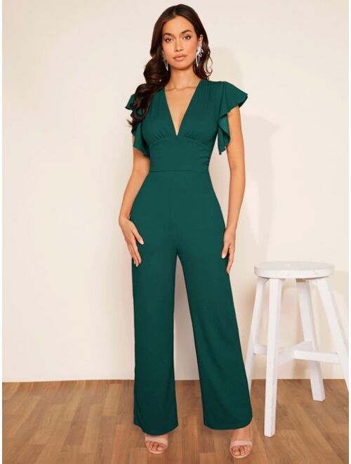 SHEIN Clasi Plunging Neck Butterfly Sleeve Jumpsuit