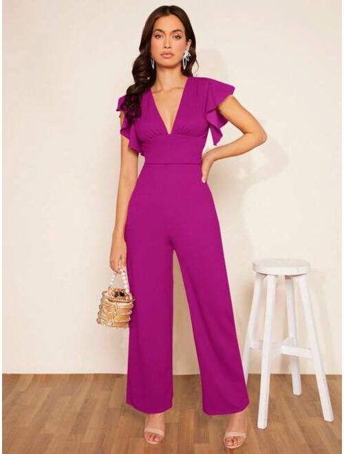 SHEIN Clasi Plunging Neck Butterfly Sleeve Jumpsuit