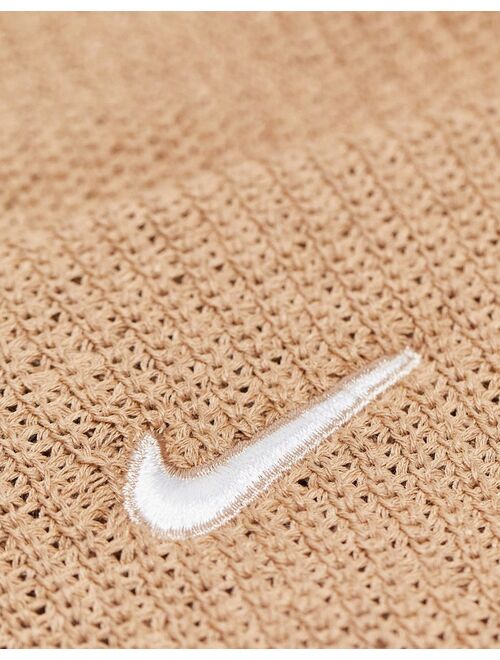 Nike cuffed beanie with metal swoosh in brown