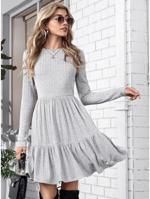 SHEIN LUNE Ruffle Hem Solid Dress